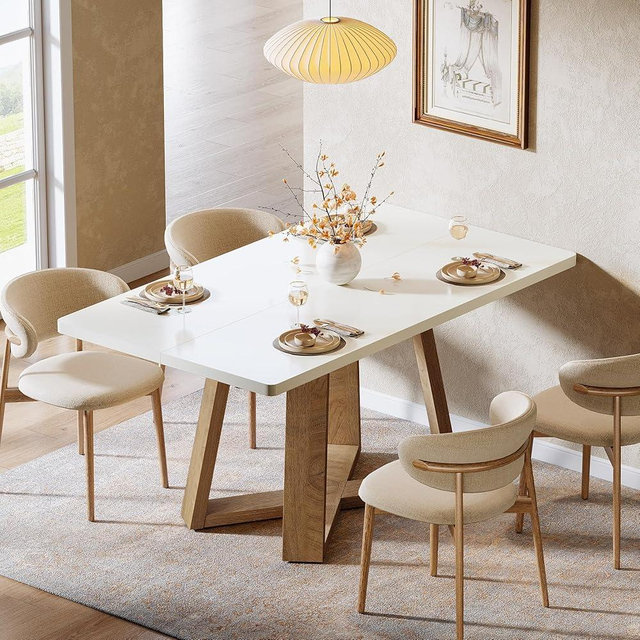Tribesigns 47-Inch Dining Table for 4 People, Modern Kitchen Table with Wooden Legs, Dinner Table for Kitchen, Dining Room, Small Space, White and Brown