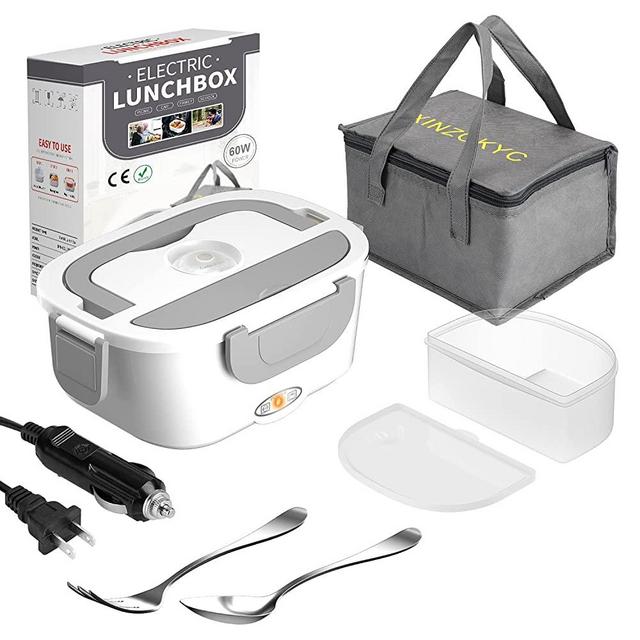 [ 2021 Upgrade] Electric Lunch Box, Food Heater, 60W High-Power Food Warmer, 12V 24V 110V 3 in1 Portable Microwave for Car and Home, with Detachable 304 Stainless Steel Container Fork and Spoon…