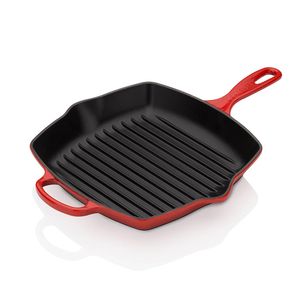 Le Creuset LS2021-2667 Cast Iron Signature Square Skillet Grill, 10 1/4", Cerise
