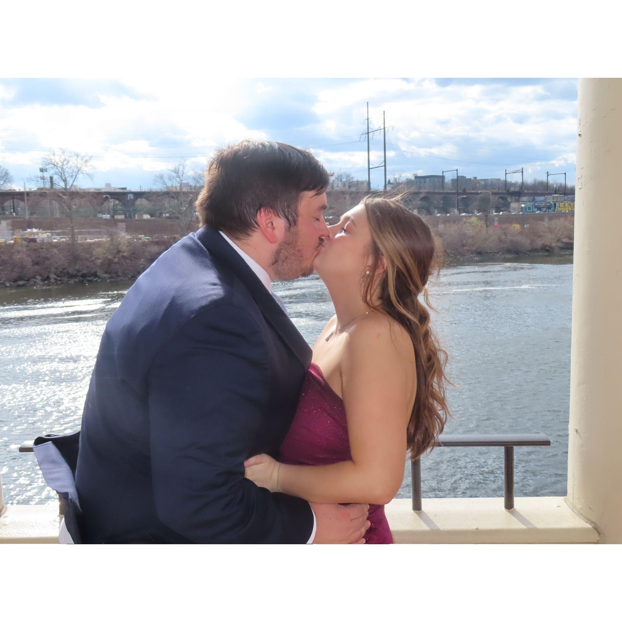 Our first outing as engaged, Nick's Moms wedding in April 2025