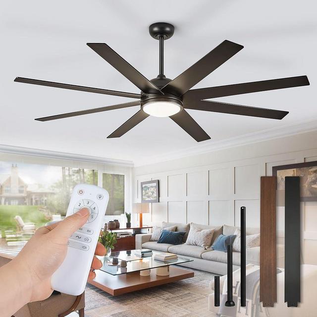 Fanbulous Ceiling Fans with Lights, 72 inch Large Ceiling Fan with Light and Remote, Outdoor Black Ceiling Fan for Living Room Patio, 6 Speeds, Reversible Quiet DC Motor, 3 CCT, Bi-color 8 Blades