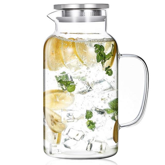Hannadepot Glass Pitcher, 1 Gallon/3.8L Glass Water Pitcher with Lid and Spout, Heat/Cold Resistant Borosilicate Glass Water Carafe for Coffee, Juice and Homemade Beverage