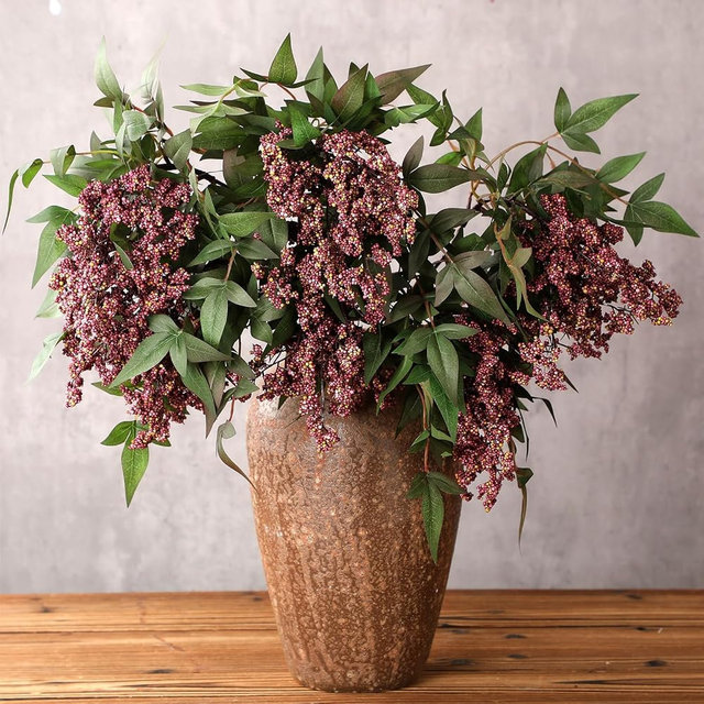 Zeyune 3 Pcs Artificial Dusty Plum Berry Stem for Vase 35 Inch Fall Faux Flowers Picks Branches Fake Realistic Sedum Stem Spray for Wedding Holiday Seasonal Farmhouse Mantel Harvest DIY Home Decor