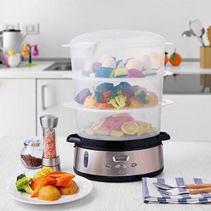Food Steamer 9.5 Quart Aicok Vegetable Steamer BPA Free, Electric Steamer 800W Fast Heat up, including 3 Tier Stackable Baskets with Egg Holders and a Rice bowl, Stainless Steel