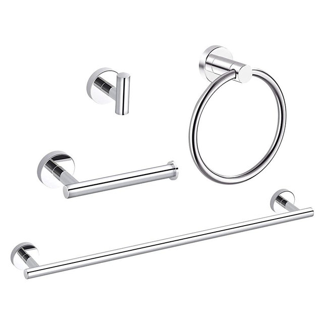 MARMOLUX ACC 4 Pieces Bathroom Hardware Set-Towel Ring-Toilet Paper Roll Holder-Towel Hooks-Towel Bar Sets Heavy Duty SUS 304 Stainless Steel Wall Mount Bathroom Accessories,9100PC Polished Chrome