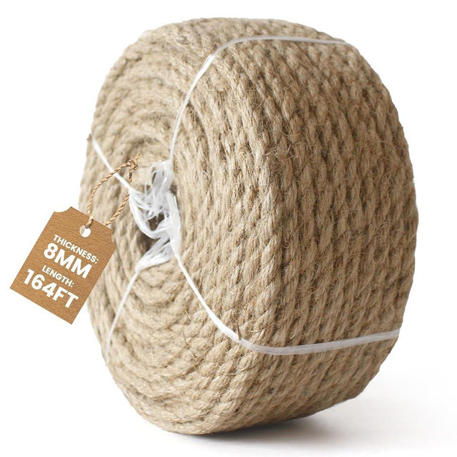 MERIANE 8mm Nature Jute Twine, 164 Feet Jute Rope for Cat Scratching Post DIY Arts Crafts Gardening Bundling Home Decor