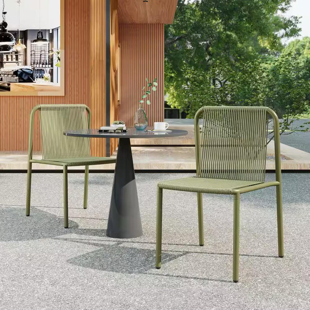 Oaklas Outdoor Patio Stackable Dining Chairs, PE Rattan, Iron, Green, Set of 2 by CHRISTOPHER KNIGHT HOME Frame Finish : Green