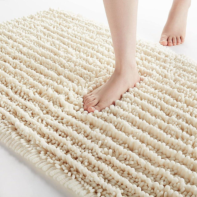 FLOLEOPA Soft Plush Microfiber Bathroom Rugs, Absorbent Bath Rugs Non Skid Machine Wash Dry Bath Mats for Tub,Shower and Bath Room Floor Mats (17x24inches, Cream)