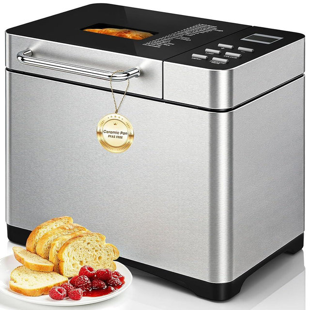 Manastin 19-in-1 Bread Maker, 2LB Bread Machine with Fruit and Nut Dispenser, Stainless Steel Housing, Nonstick Baking Pan, 2 Pound Bread Maker Machine