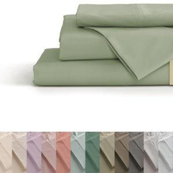 Linen Home 100% Cotton Percale Sheets King Size, Sage, 4 Pieces Set