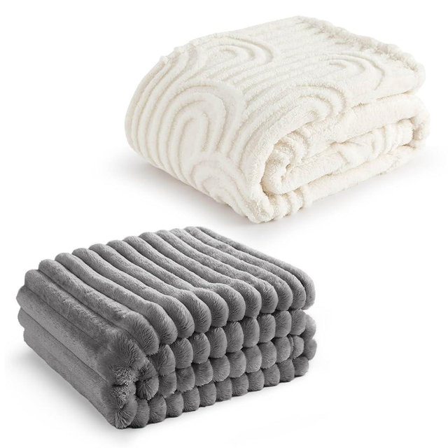 Bedsure Grey Blanket & White Blanket, 50x60 Inches