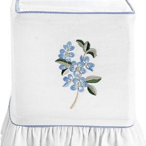 Ridhi Embroidered Blue Floral Premium 400 TC White Cotton Tissue Box Cover with Velcro Closure Soft Decorative Napkin Holder for Kitchen Living Room Dinning Gift for Valentine, Spring, Easter