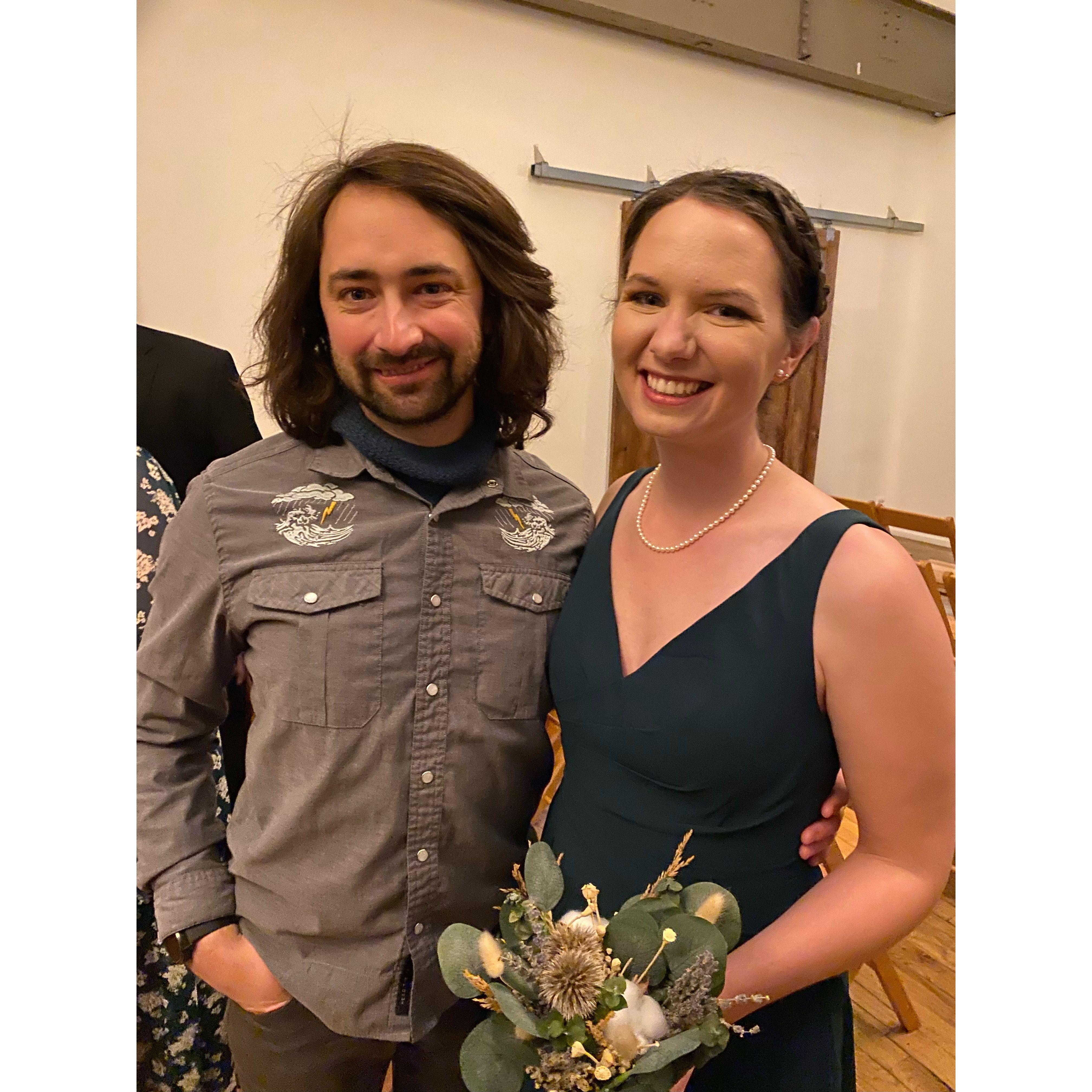 Having fun at Ellen and Sean's wedding reception