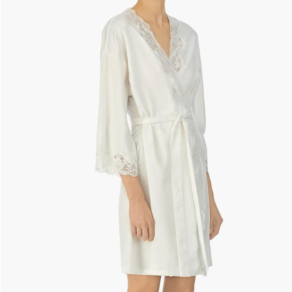 Nordstrom Ralph Lauren Lace Trim Satin Robe - Color: Ivory, Size M