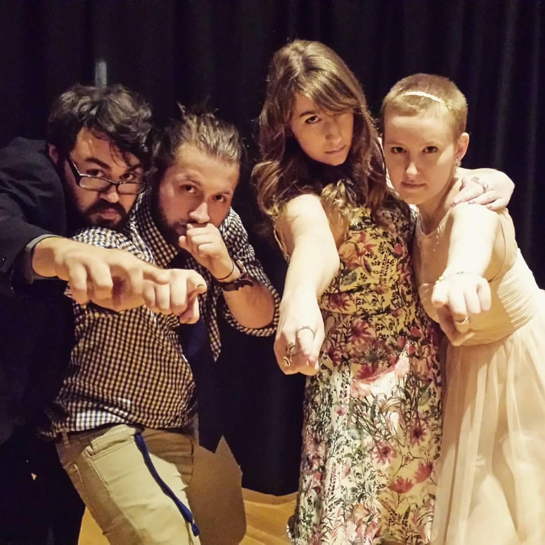 Nick (Our Officiant), Sandro, Mary (MoH), and Maggie at a theatre banquet at GMU. We truly were squad goals.