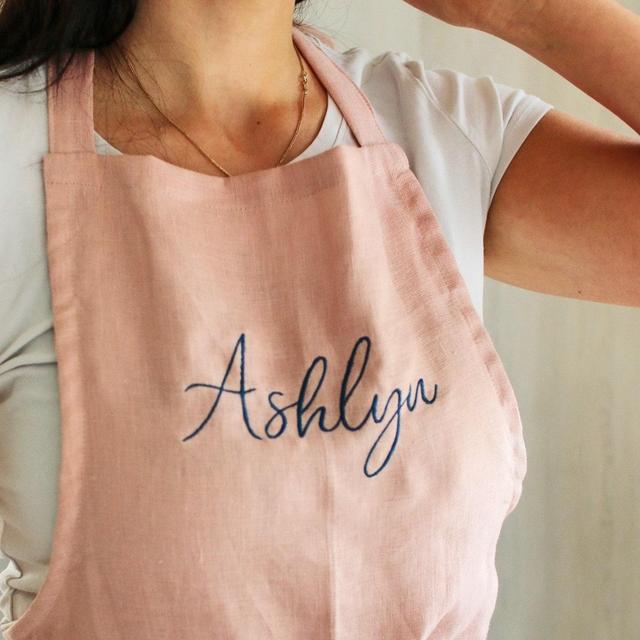 Linen Embroidered Apron , Stonewashed...