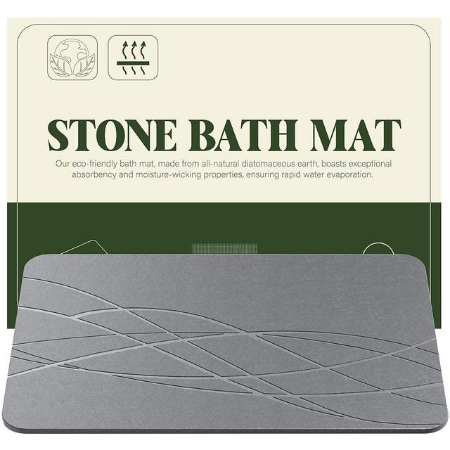 UBTKEY Stone Bath Mat for Bathroom, Diatomite Stone Bath Shower Mat, Stone Dish Drying Mat for Kitchen Counter, Non Slip Quick Drying Diatomaceous Earth Bathmat, 23" x 15", Grey (Line Style)