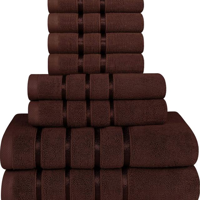 Utopia Towels Dark Brown Towel Set 8 - Piece, Viscose Stripe Towels - 600 GSM Ring Spun Cotton - Highly Absorbent Towels (Pack of 8)