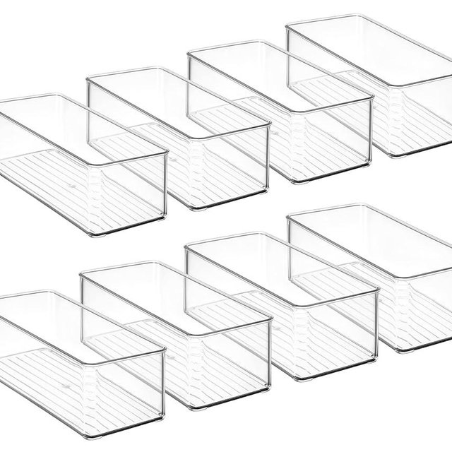 Set of 8 Clear Plastic Drawer Organizer Tray, Stackable Kitchen Cutlery Utensil Makeups Drawer Organizers, Bathroom Drawer Organizer - 2 Sizes