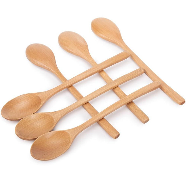 HAKSEN Wooden Spoons, 6PCS 9 Inch Wood Soup Spoons for Eating Mixing Stirring, Long Handle Spoon for Japanese Style Home Kitchen Cooking Stirring