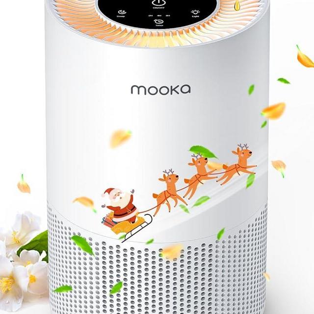 Air Purifiers for Home Large Rooms up to 1200ft², MOOKA H13 True HEPA Air Purifier for Bedroom Pets with Fragrance Sponge, Timer, Air Filter Cleaner for Dust, Smoke, Odor, Dander, Pollen (White)