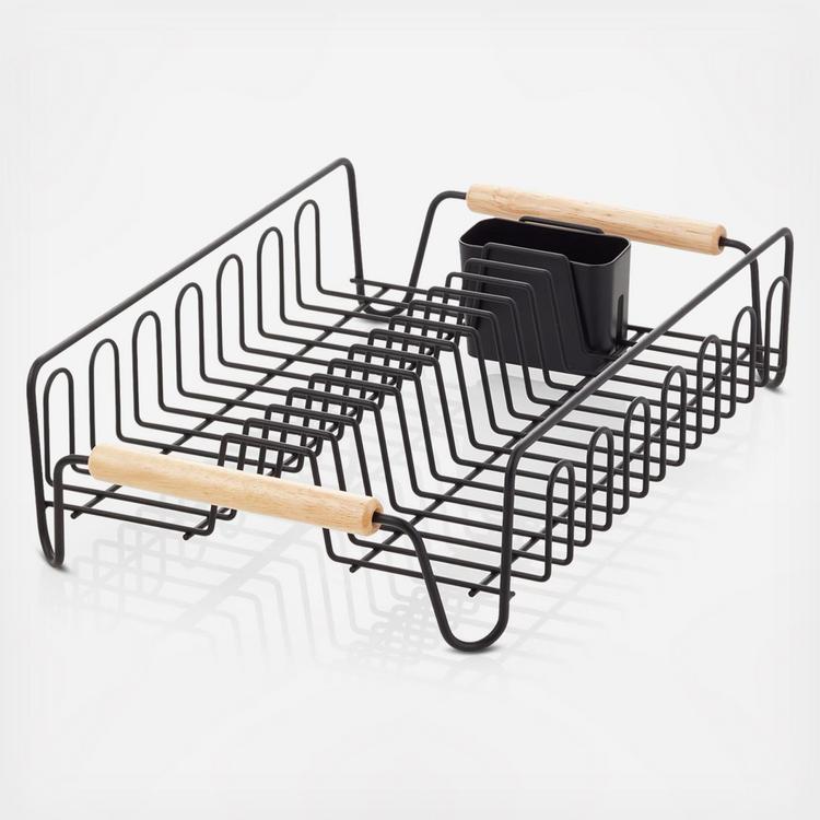 Crate and Barrel Black Dish Rack with Wood Handles