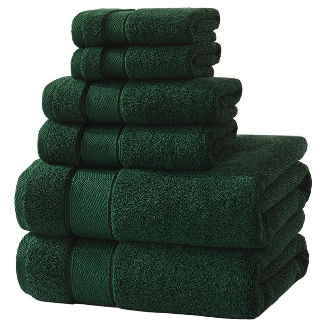 Marvione Bath Towels Set 6 Piece, 100% Turkish Cotton Highly Absorbent and Soft Towels for Bathroom 2 Bath Towels 2 Hand Towels 2 Washcloths, Deep Green