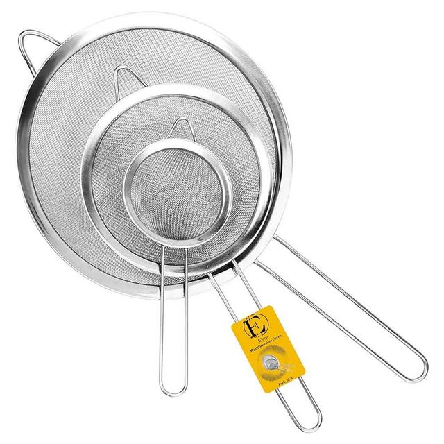 Eleen Stainless Steel Strainer | Set of 3 Kitchen Strainers Available Sizes (S,M,L) | Perfect Strainers for Kitchen Use | Mesh Strainer with Durable, Strainers fine Mesh for Tea, Pastas, Vegetables