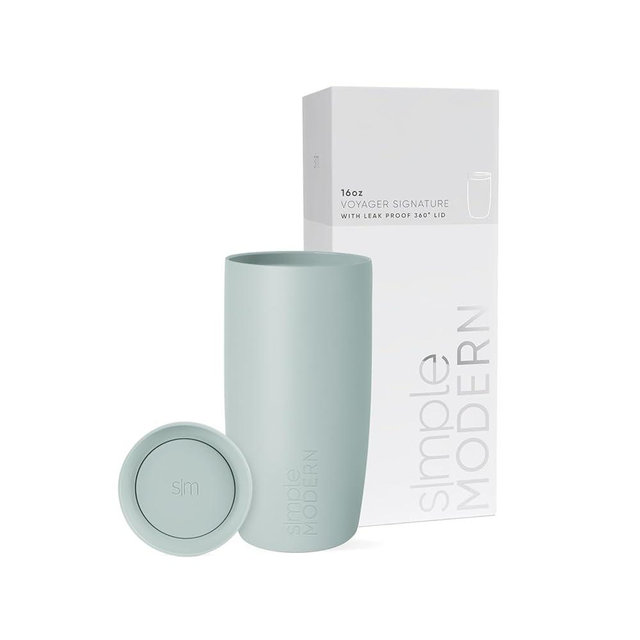 Simple Modern Travel Coffee Mug Tumbler with 360° Lid | Reusable Insulated Stainless Steel Cold Brew Iced Coffee Cup Thermos | Gifts for Women Men Her Him | Voyager Signature | 16oz | Sea Glass Sage