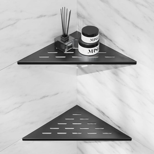 lives Corner Shower Shelves 2 Pack, 10" Black Corner Shelf for Bathroom, 304 Stainless Steel Grout in Bathroom Shower Shelf for Tiled Wall, Waterproof, Easy Install (Matte Black,10")