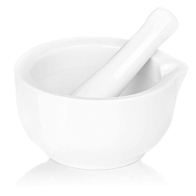 LEETOYI Porcelain Mortar and Pestle, Ceramic Herb Grinder Pill Crusher Set (4.6-inch)