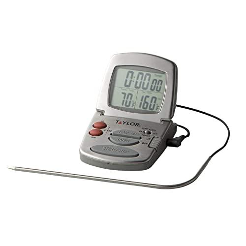 Taylor Precision Products Digital Cooking Thermometer with Probe and Timer, One Size, Silver