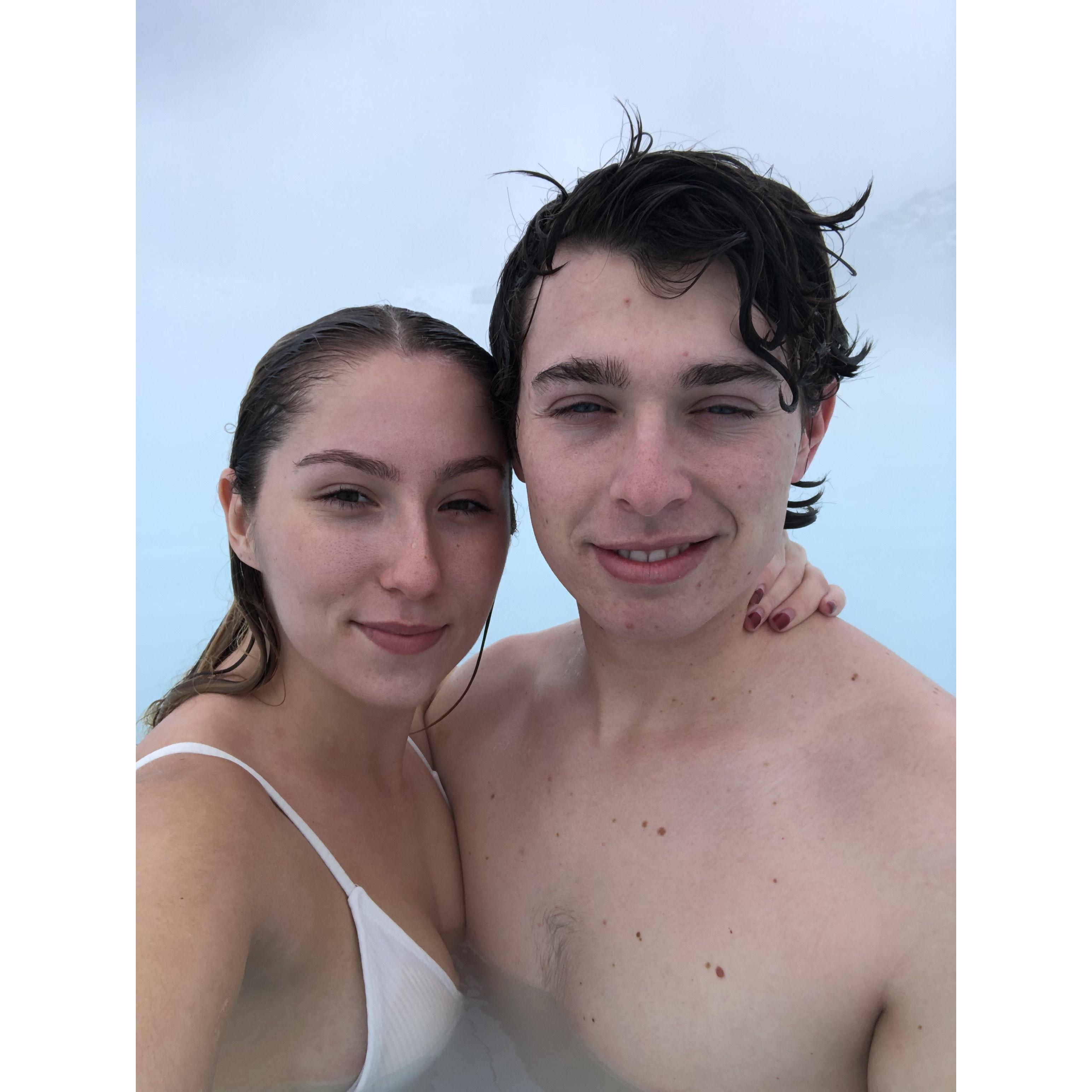 Here we are relaxing at Iceland's famous Blue Lagoon Spa.