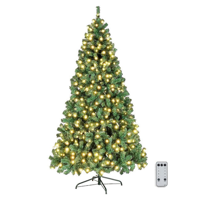 VINGLI 6ft Green Pre-lit Artificial Christmas Pine Tree with 250 Warm White Lights, Xmas Tree Holiday Party Decorations with Sturdy Metal Stand, Full 900 Tips Branch, 8 Color Modes