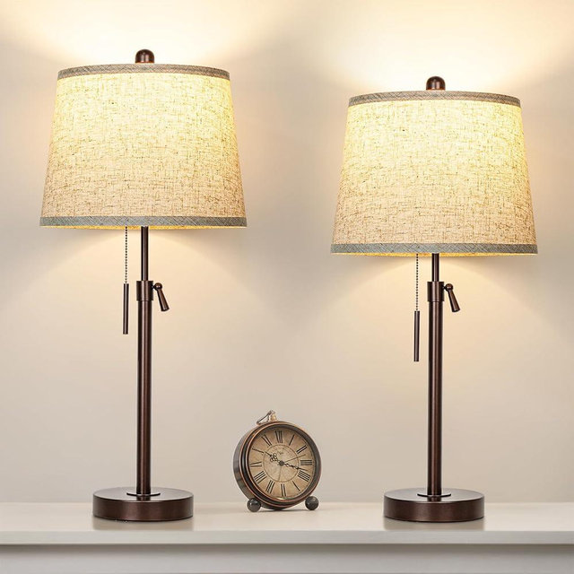 Table Lamps Set of 2, 22" to 30"Adjustable Height Bedside Lamps for Living Room 3 Color Temperatures Tall Nightstand Lamps Modern Brown Table Lamp for Bedroom Office End Table (Bulbs Included)