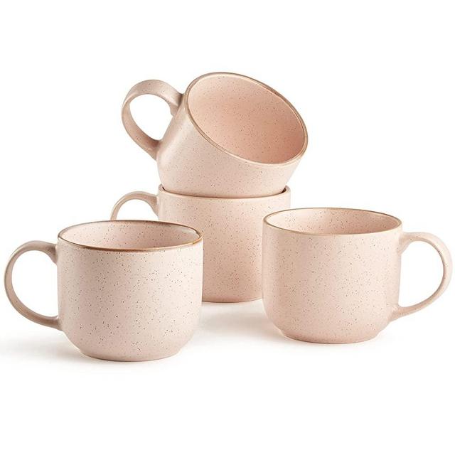 Maison Neuve Riverside Collection 4-Piece Mug Set - Hand Crafted Ceramic Stoneware Mug Set, Modern Dining Mugs, Large & Multipurpose Shape Mugs, Microwave & Dishwasher Safe - Rosewater Pink, 16 Oz.