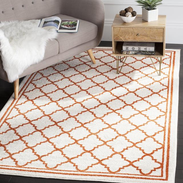 SAFAVIEH Amherst Collection AMT422F Moroccan Trellis Non-Shedding Living Room Bedroom Accent Area Rug, 3' x 5', Beige / Orange