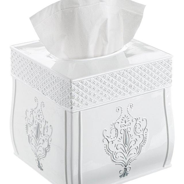 Creative Scents Square Tissue Box Cover – Decorative Tissue Holder is Finished in Beautiful Vintage White, Bathroom Accessories