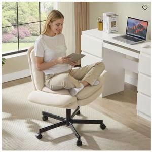 Velour Thick Cushioned Cross-Legged Office Chair in Beige