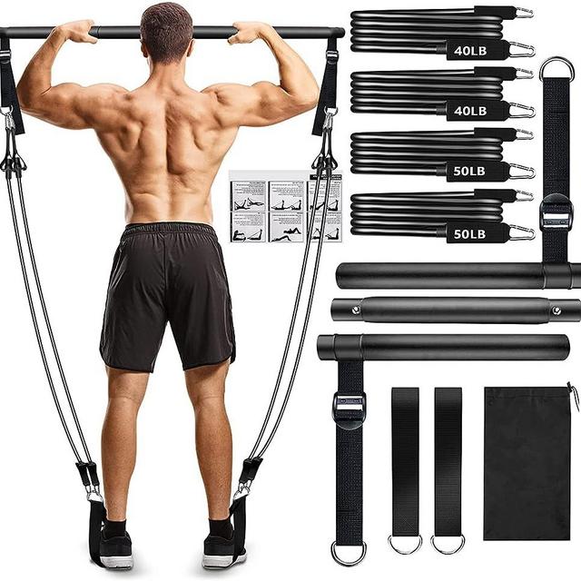 Pilates Bar Kit with Resistance Bands(4 x Resistance Bands),3-Section Pilates Bar with Stackable Bands Workout Equipment for Legs,Hip,Waist and Arm,Exercise Fitness Equipment for Women & Men