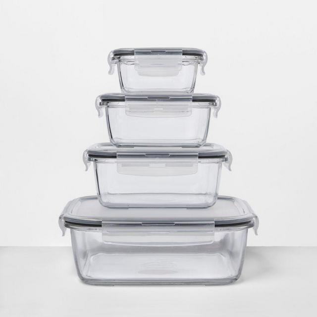 8pc Square Glass Food Storage Container Set (10.6 cup, 5.1 cup, 3.2 cup, 1.6 cup) - Made By Design™