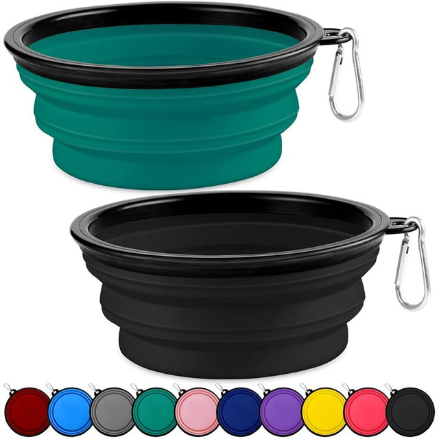 Collapsible Dog Bowls-2 Pack Large Size for Large/Medium Dogs, Pet Travel Water Bowl, Dogs Cat Portable Water Bowl, Dog Pet Feeding Watering Dish Outdoor Hiking Parking Traveling with 2 Carabiners