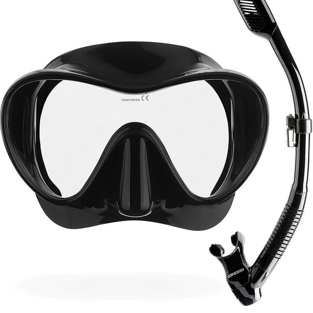 Cressi F1 & Supernova Dry Mask & Snorkel Kits, Black/Black