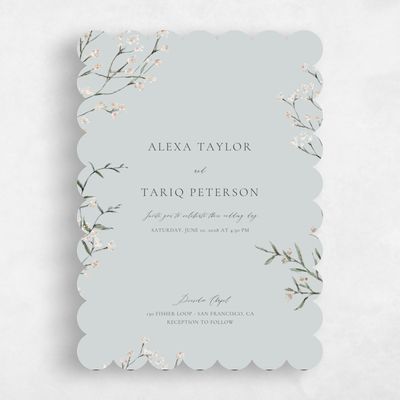 Blue Scalloped Wedding Invitation - Sweetbay Portrait
