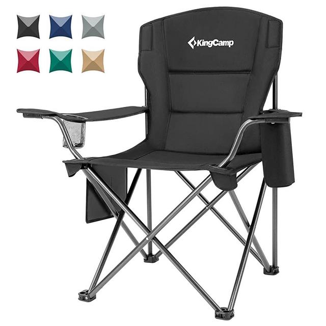 KingCamp Heavy Duty Oversized Folding Outdoor Portable Lawn Adults Chair Accessories Gear for Outside Camp, Sports, 38.5" X 21.6" X 38.5", Black