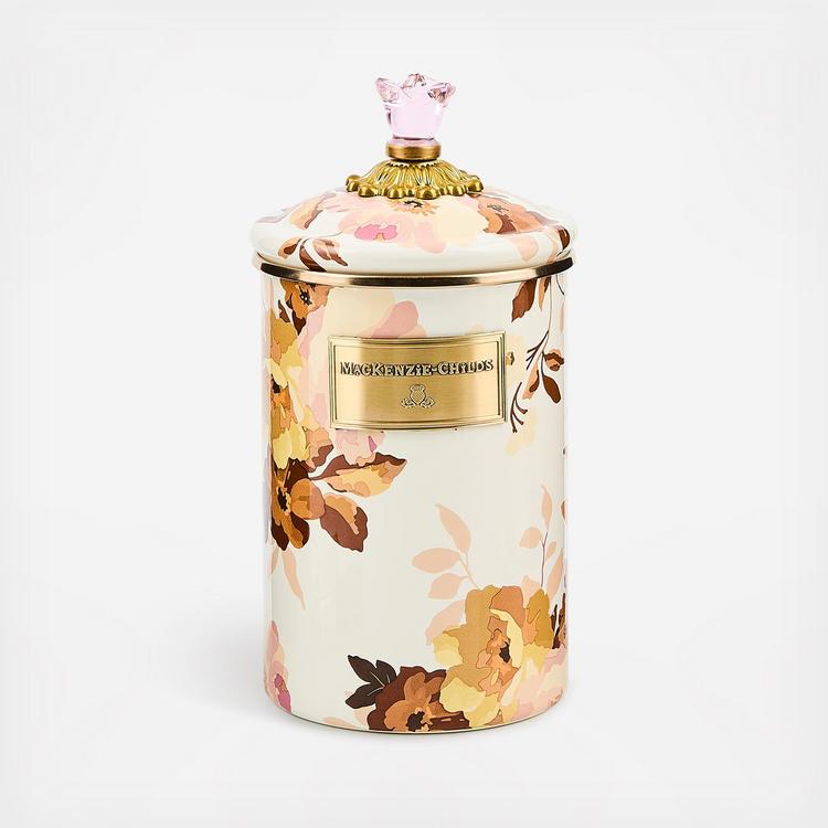 MacKenzie-Childs, Wild Rose White Stainless Steel Canister | Zola