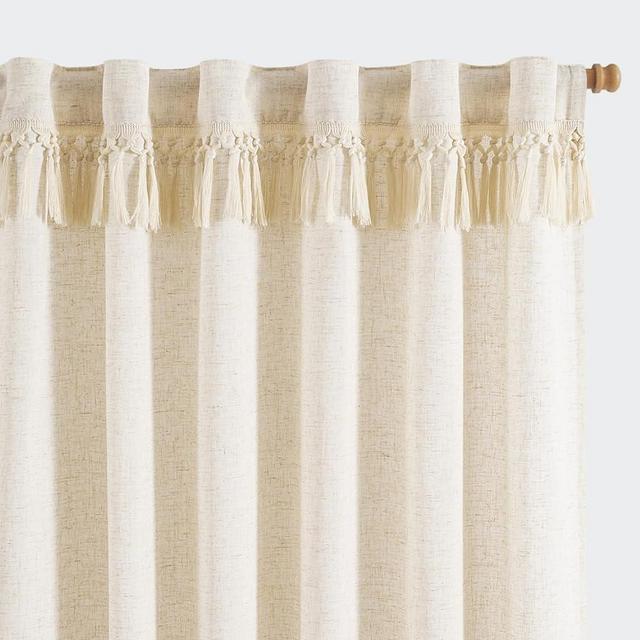jinchan Linen Curtains with Tassels, Curtains for Living Room 84 Inches Long, Boho Curtains, Rod Pocket Back Tab Flax Farmhouse Curtains for Bedroom Light Filtering Window Curtain Set 2 Panels, Ecru