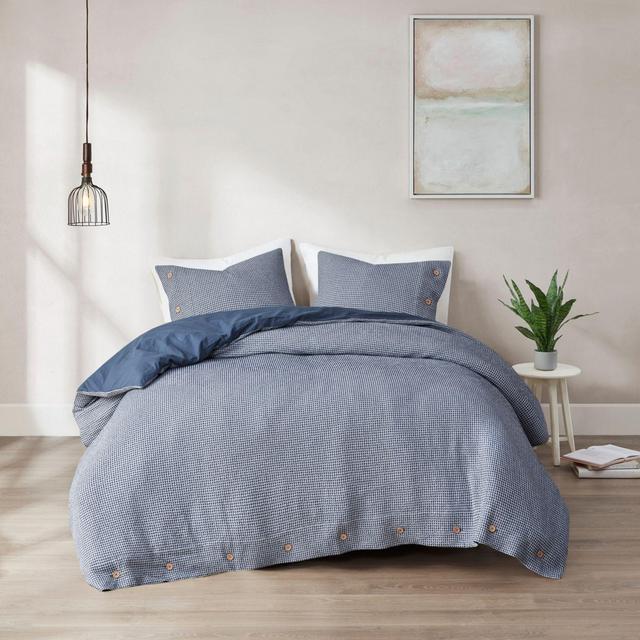 Clean Spaces Mara 3-Piece Waffle Weave Full/Queen Duvet Cover Set in Blue
