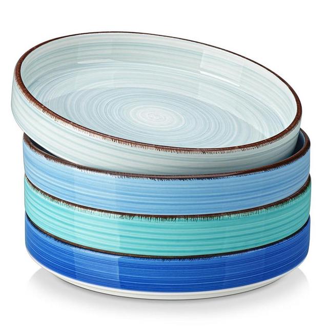 vancasso Bonita Pasta Bowls Set of 4, 32oz Shallow Bowl Plates, Dinner Bowls, Ceramic Pasta Plates, Microwave & Dishwasher Safe Serving Bowls, Bule
