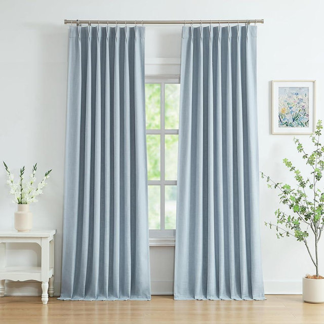 WEST LAKE 95 Inches Length Dusty Blue Bailey Pinch Pleated Full Blackout Curtain Panels with 100 Light Blocking Liners,Linen Textured Drape for Bedroom Living Room,Backtab Window Treatment,40"Wx95"Lx2